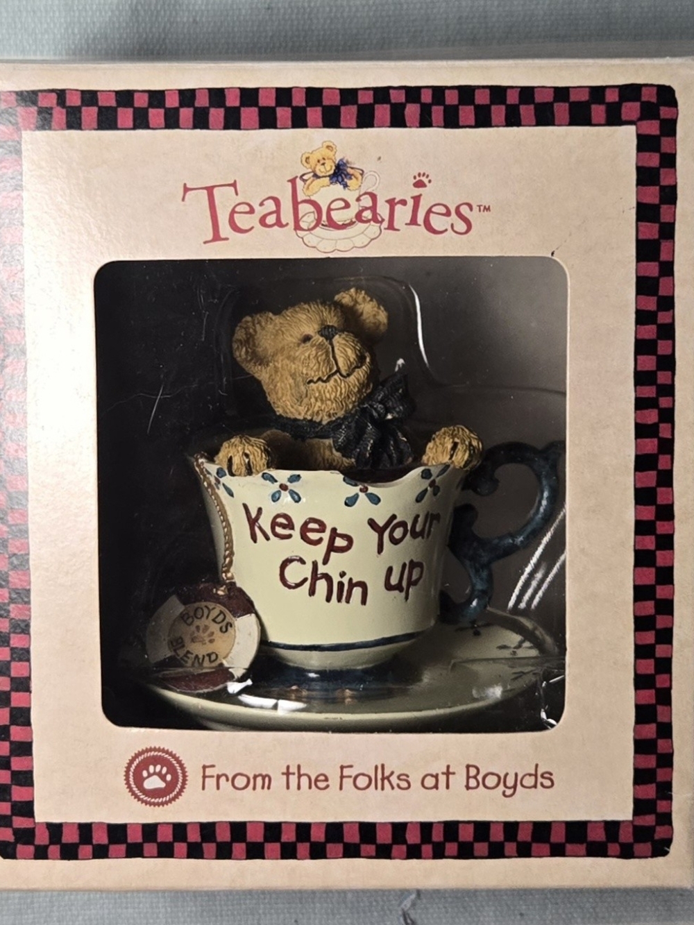 Boyds Bears Teabearies Cream and Blue 'Keep Your Chin Up' Bear in Teacup